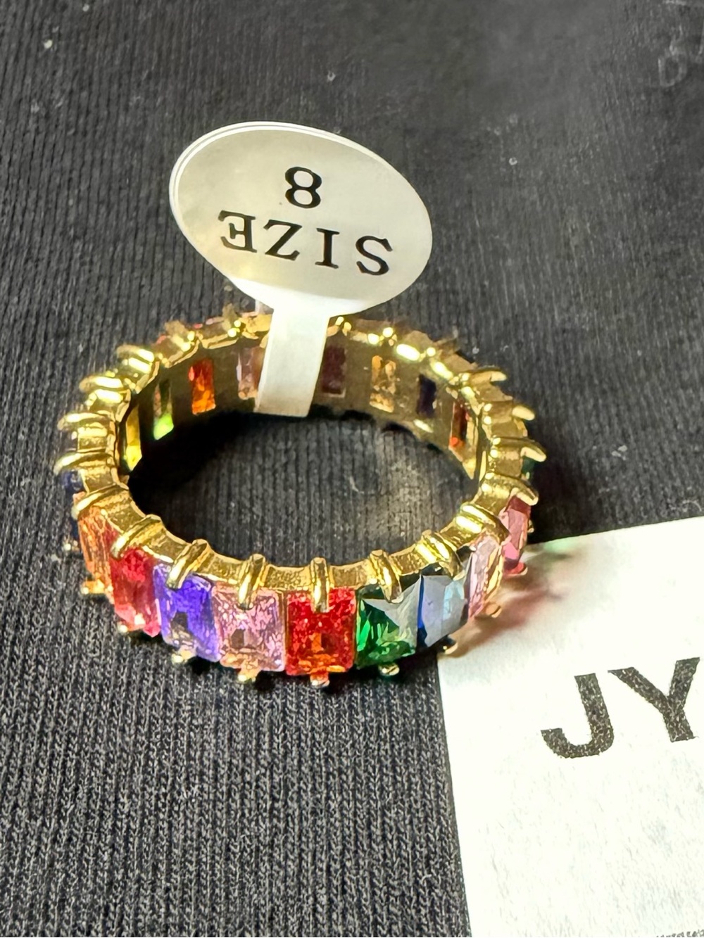 Gold-Tone Multicolor Rainbow Baguette Ring Size 8 JYD30E